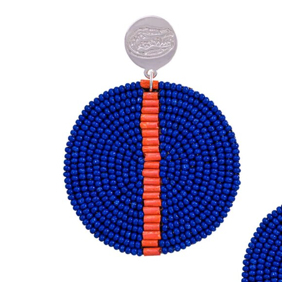 University of Florida Gators Earrings Hand Beaded Gator Logo Orange Blue NEW - Picture 6 of 11